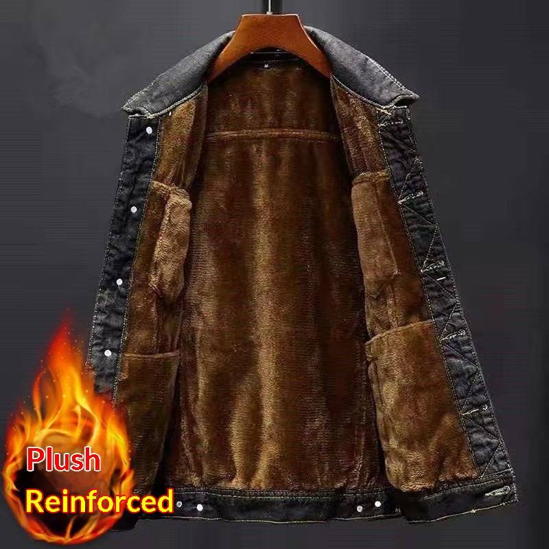 Men's Fleece-Lined Thickened Denim Coat Padded Jacket