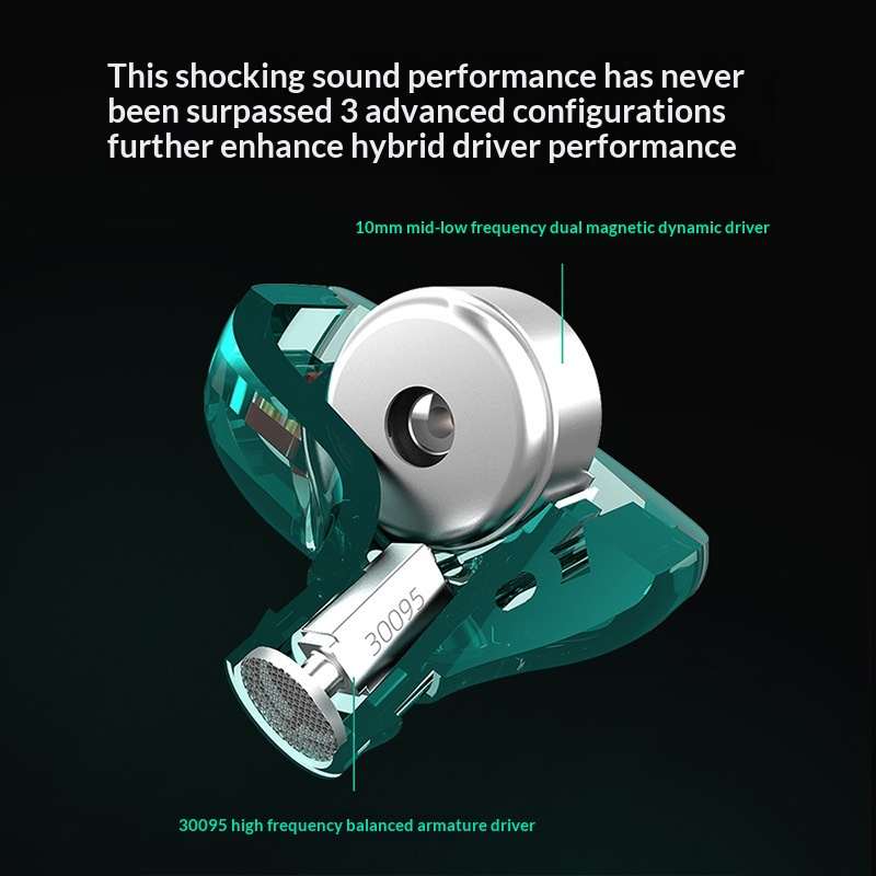 Hybrid Dynamicbalanced Armature In-ear Noise-canceling Music Headphones With Microphone