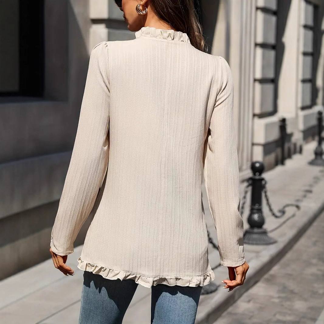 Women's Button-Placket Ruffle-Trimmed Shirt