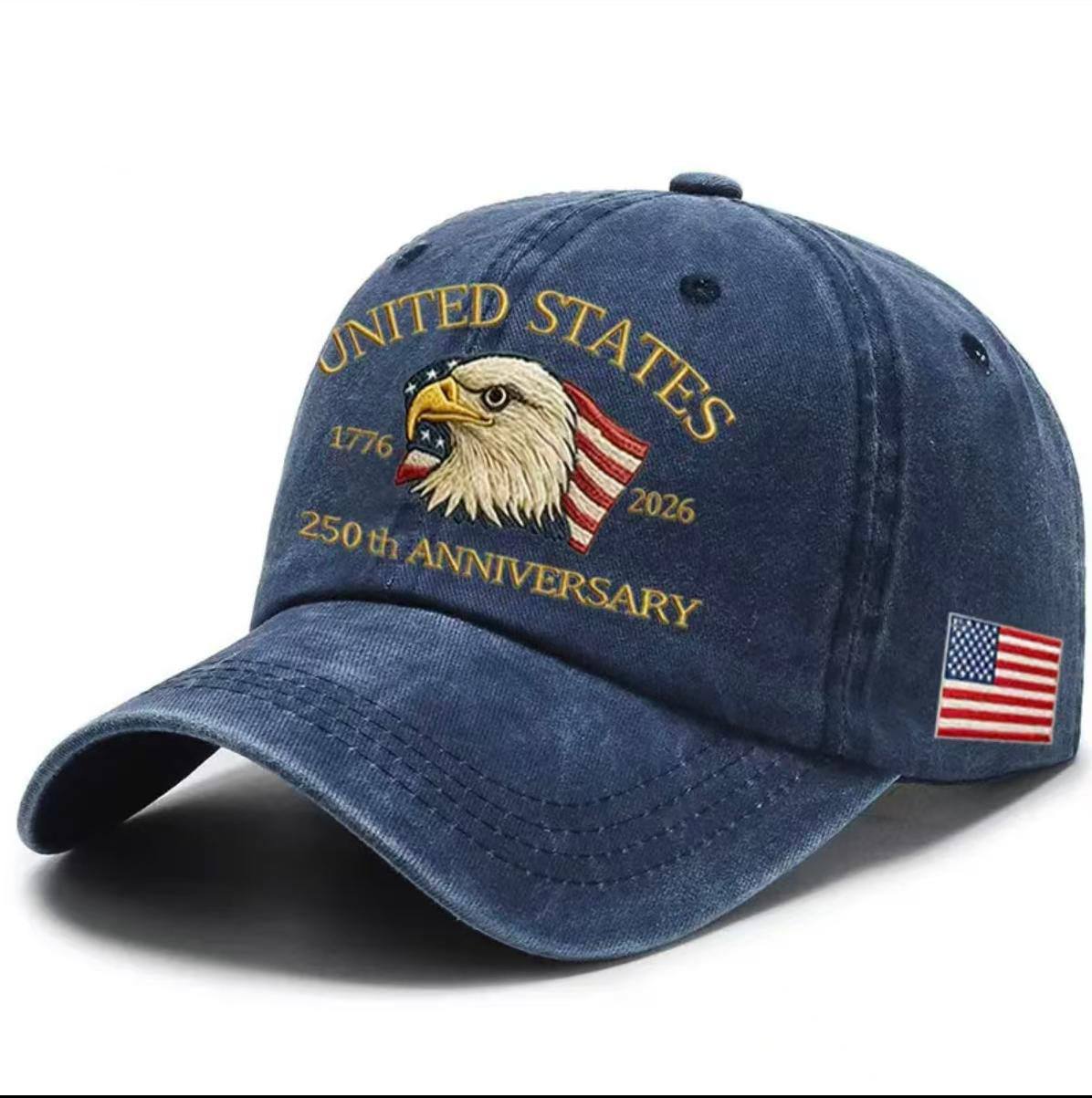 USA 250th Anniversary Cap Washed-Print Hat Flag USA Eagle Baseball Cap Embroidery Casual Breathable Sports Hat Outdoor Sunscreen Dad Hats For Women Men