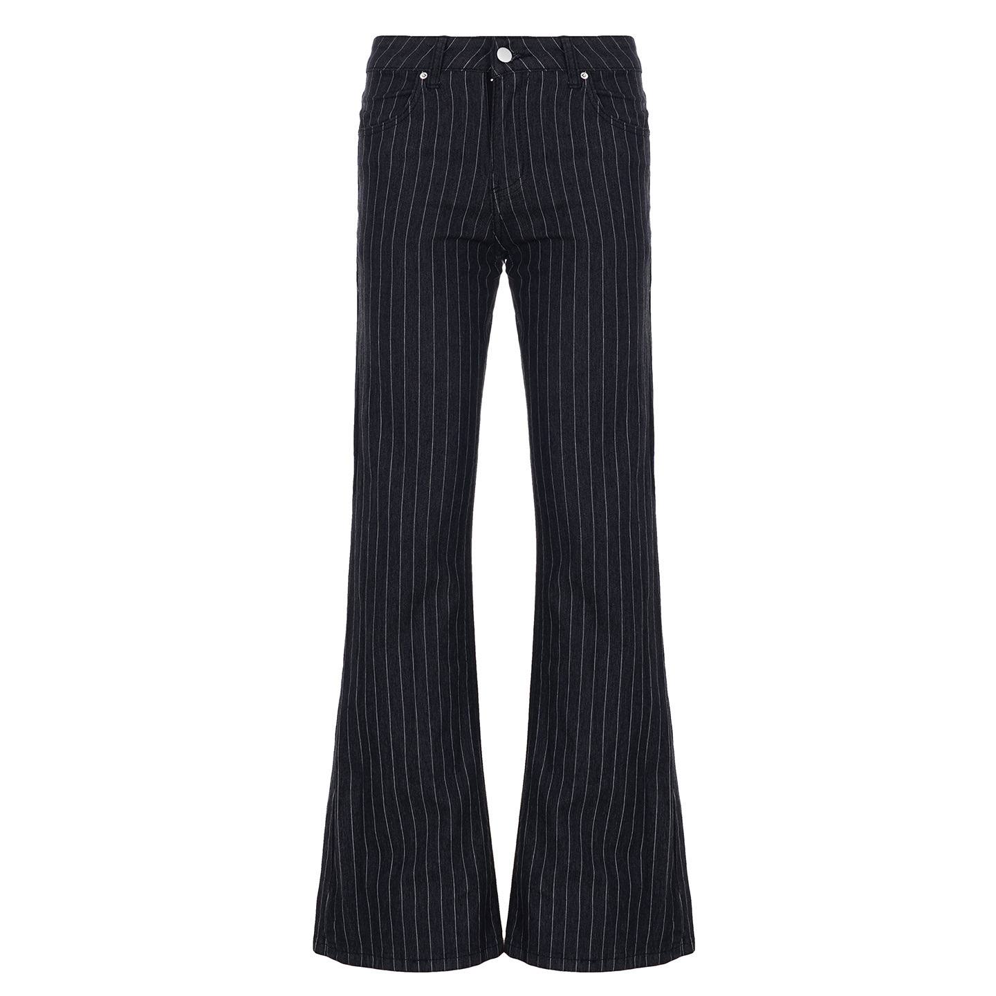 Womens Striped Contrasting Low-Waist Straight Jeans