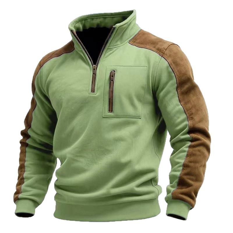 Men's Stand-Up Collar Pullover Zip-Up Sweatshirt