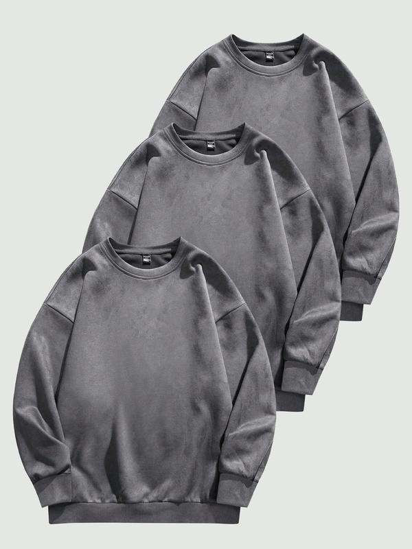 Men's Solid Drop Shoulder Suede Sweatshirt Casual Regular