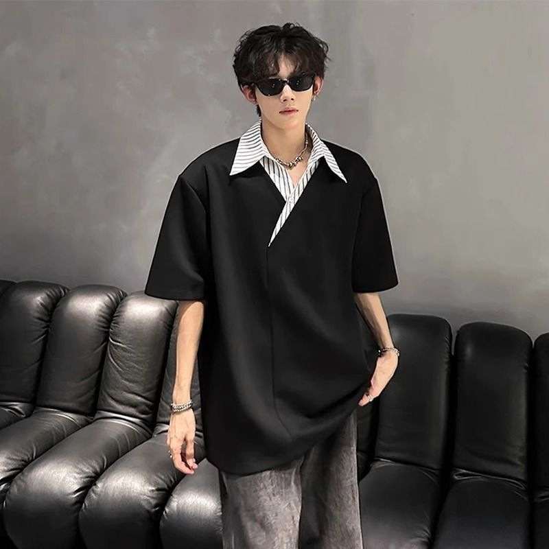 Men's Niche Color-Block Patchwork Short-Sleeve Top