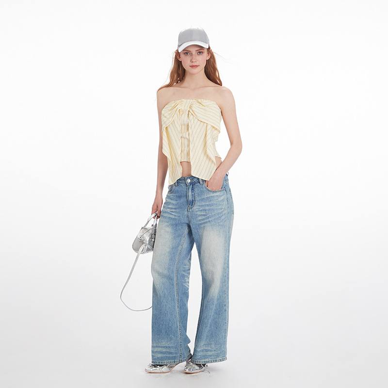 American-style Chic Bow-Knot Tube Strapless Camisole For Women Summer Sexy Short Halter Top