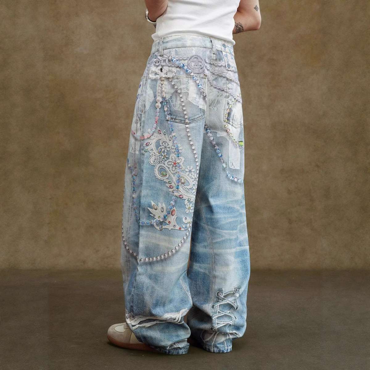 Men's Letter Print Jeans High-Street Trendy And Cool-Guy Style