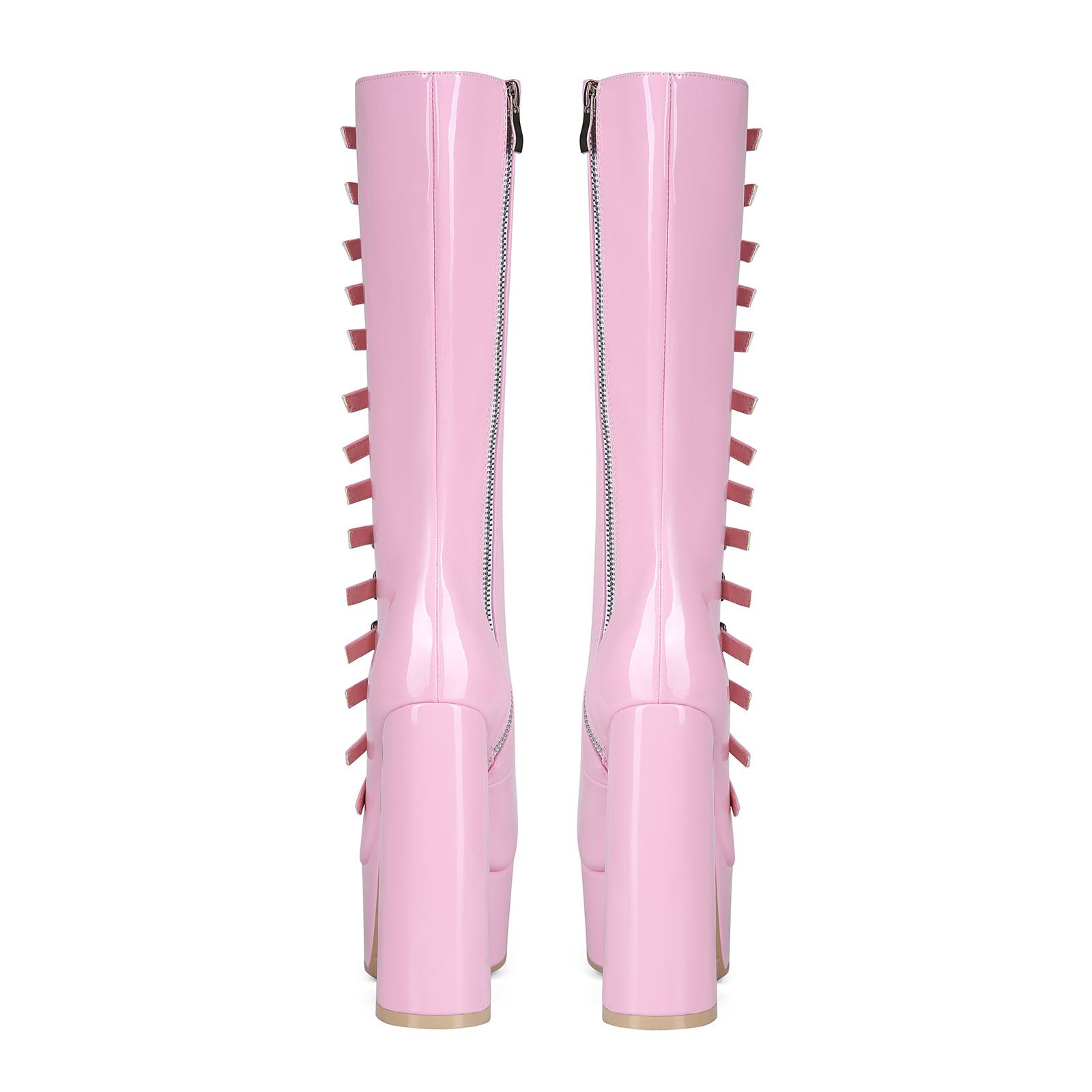 High-heeled Strap-decorated Platform Chunky-heel Plus-size Womens Over-the-knee Sandals