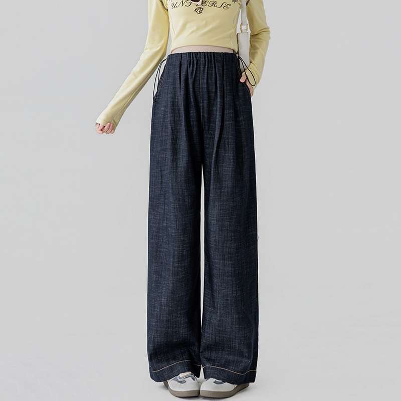 Dark Blue Fade-Resistant Wide-Leg Rayon Straight-Leg Maternity Jeans