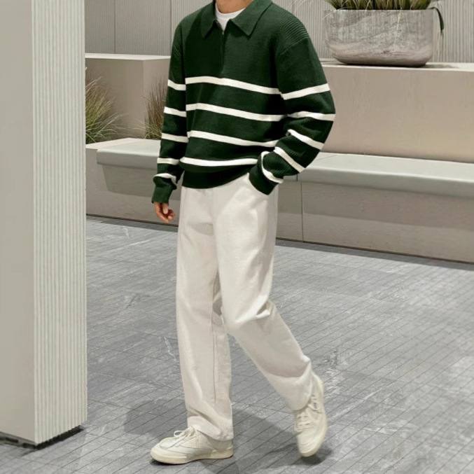Casual Knitted Top With Half Zip Loose-Fit Mens Jacket
