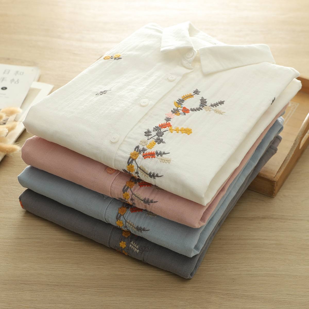 Retro Chinese-style Embroidered Cotton Shirt