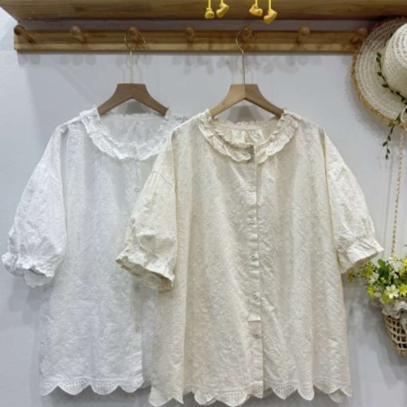Turn-down Collar Japanese-style Cotton-linen Short-sleeve Shirt