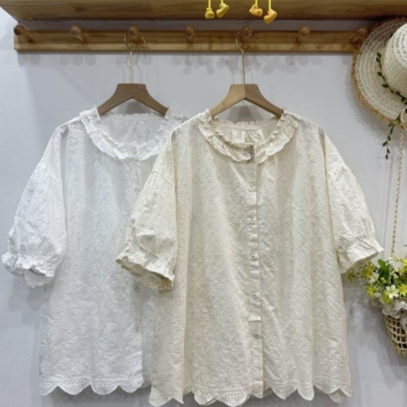 Turn-down Collar Japanese-style Cotton-linen Short-sleeve Shirt