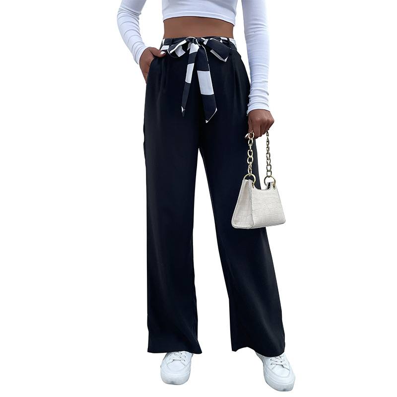 Womens Lace-Up Commuter-Style Wide-Leg Pants