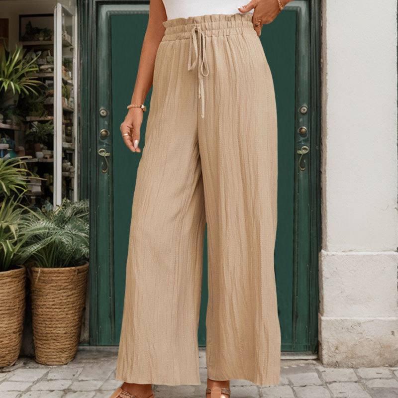 Summer Textured Trousers Commuter Casual High-Waist Wide-Leg Pants Womens
