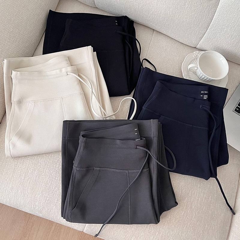 High-waisted Slightly Flared Drawstring-tied Butt-lifting Straight-leg Wide-leg Pants