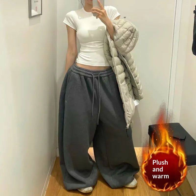 Retro Laid-back Style Casual Sweatpants Wide-leg Loose-fit