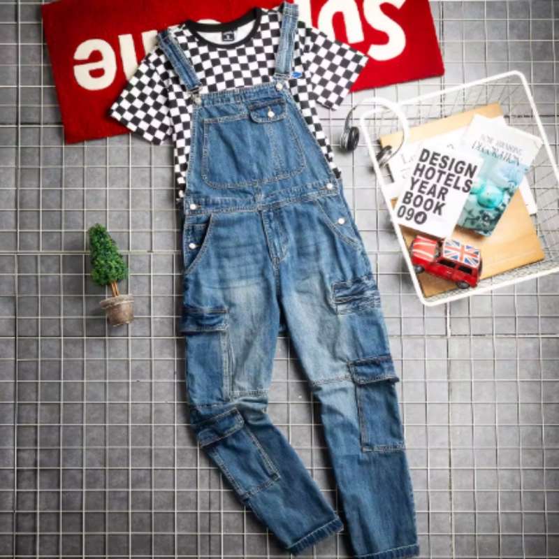 Men's Retro Casual Loose Workwear Denim Bib Overalls