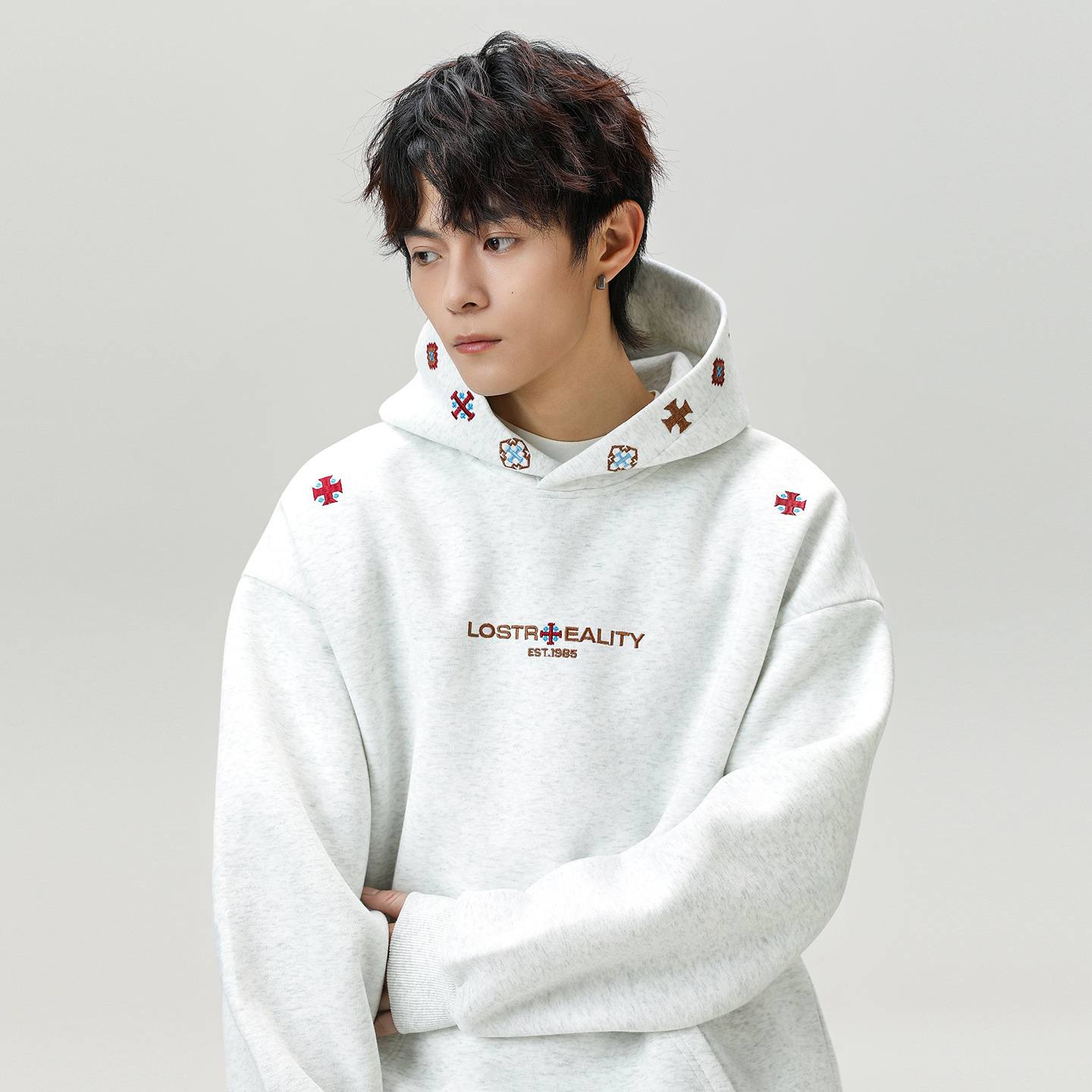 INS Ethnic-style Textured Embroidery Heavyweight Hooded Sweatshirt