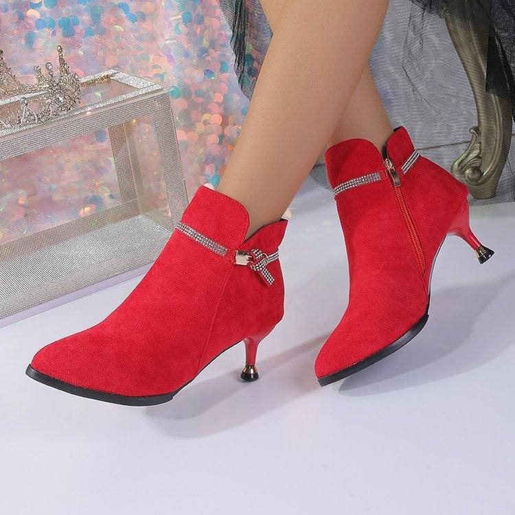 Fleece-lined Womens Shoes, Pointed-toe Stiletto Booties Short Shaft