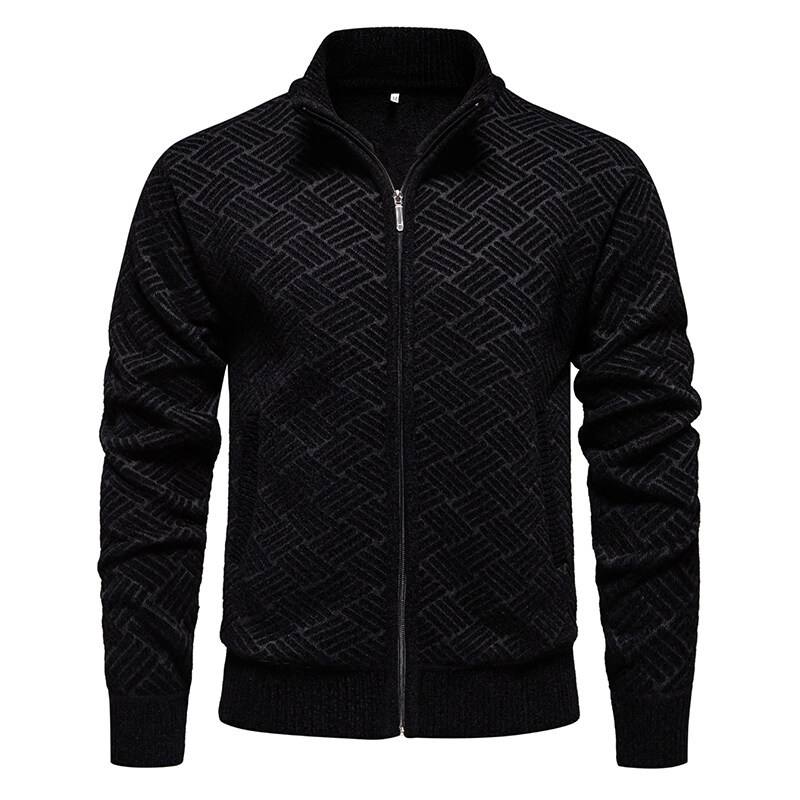Men's Knitted Shirt With Stand Collar Zippered Cardigan Sweater