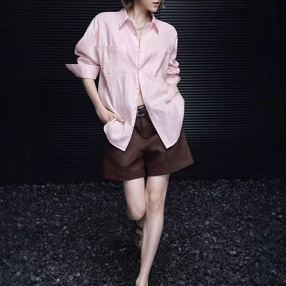 Linen Long-sleeve Shirt Women's Top