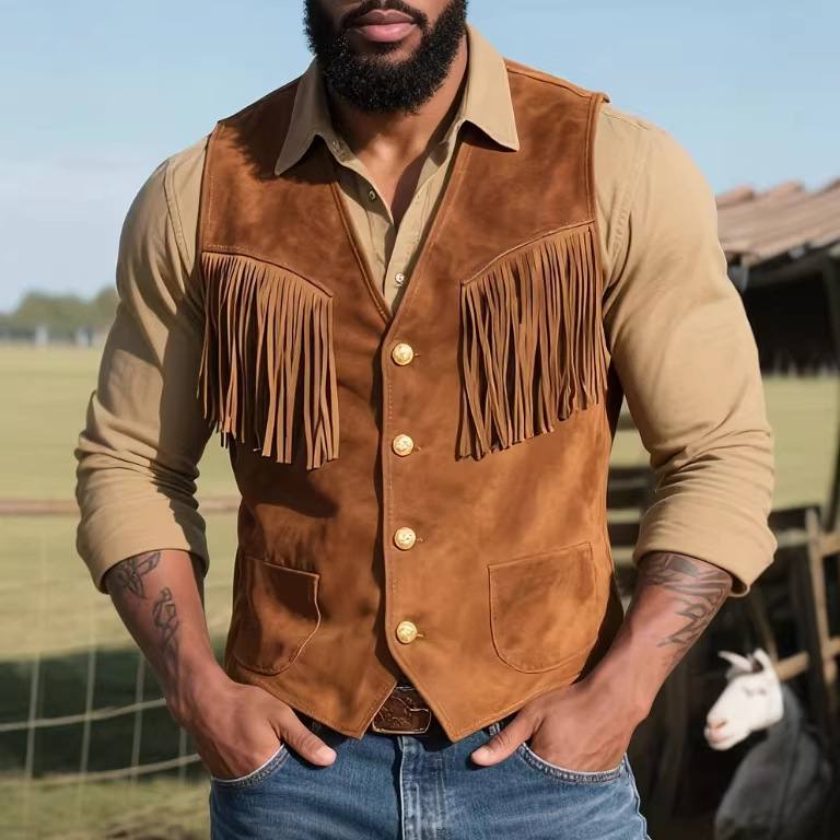 Men's Punk V-Neck Single-Breasted Suede-Look Outerwear Jacket