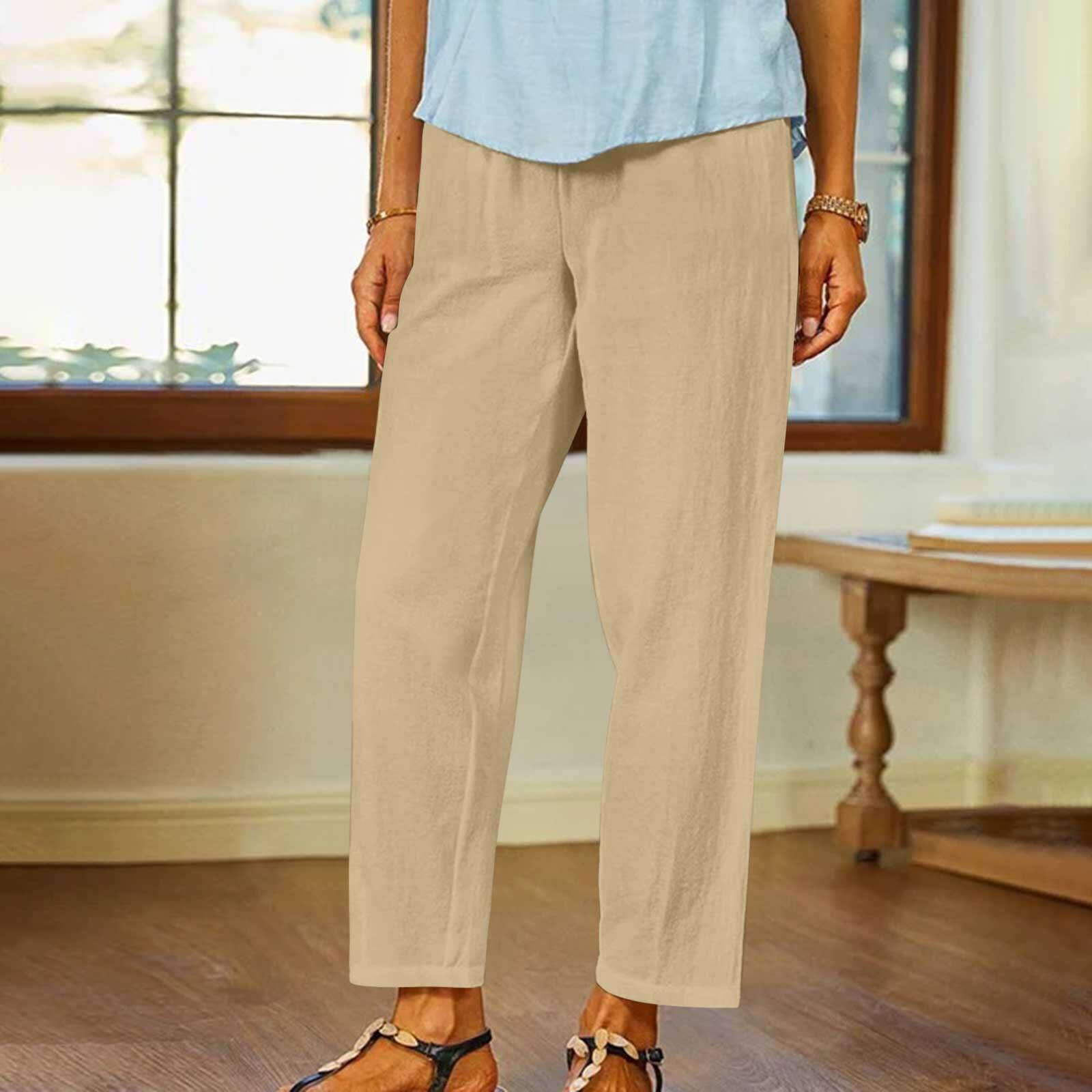 Cotton-linen Versatile Solid-color Straight-leg Casual Cropped Pants Wide-leg Pants