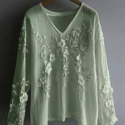 Spring And Autumn V-neck Long Sleeve T-shirt Women's Top