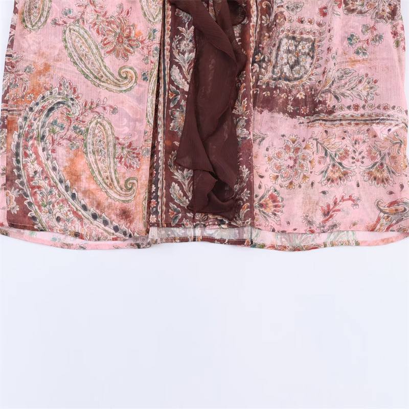 Womens Fashion Casual Loose Printed Bow-Knot Shirt
