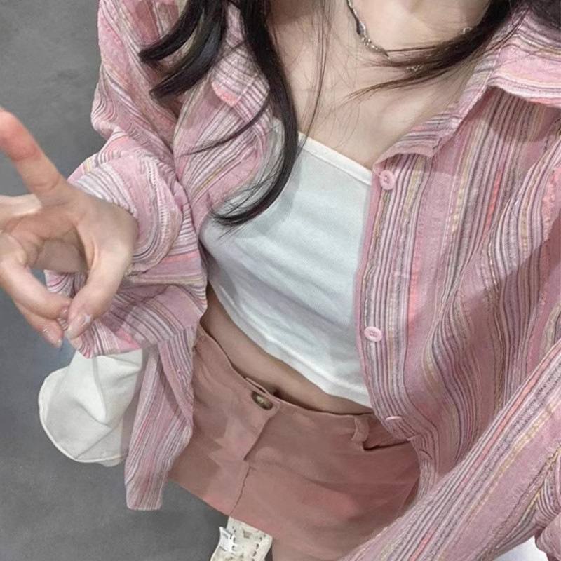 Striped Sun-Protective Cardigan Shirt Niche Womens Top