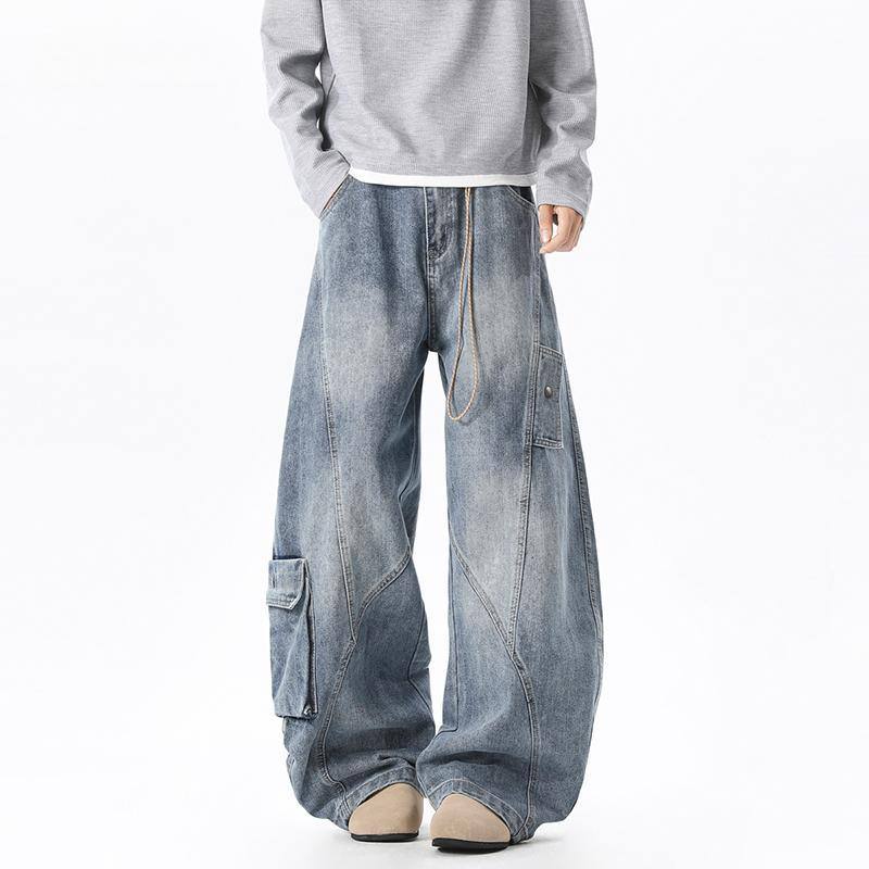 Men's Big-Pocket Deconstructed Patchwork Workwear Denim Jeans