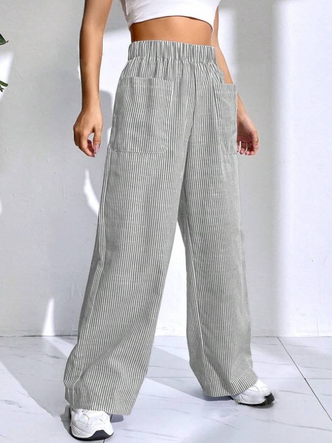Womens Striped Plaid Printed Wide-Leg Pants
