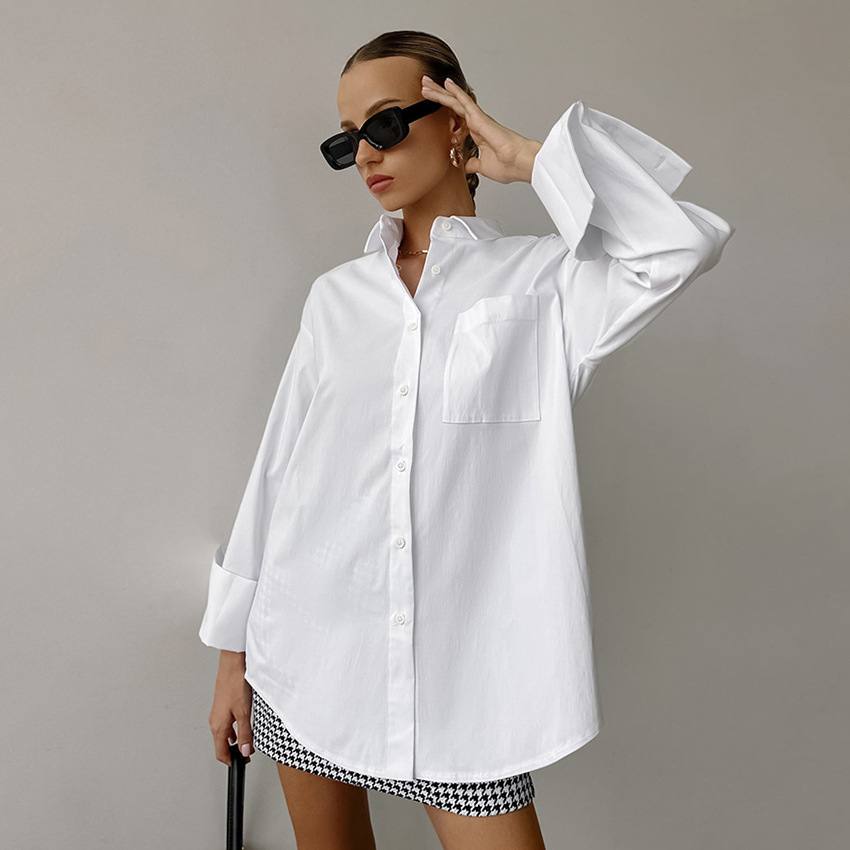Women's White Cotton Base-layer Shirt Top