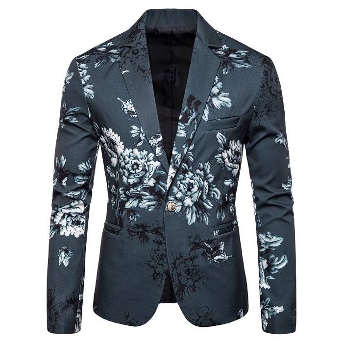 Men's Business Slim-Fit Fashionable Printed Lapel Suit Jacket