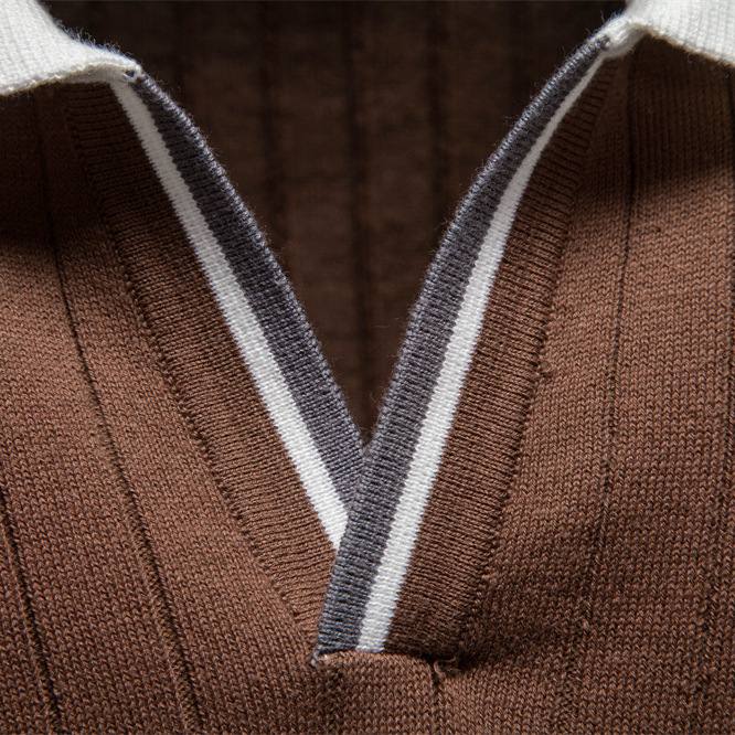 New Mens Business-casual Contrast-color Polo Shirt With Short Sleeves