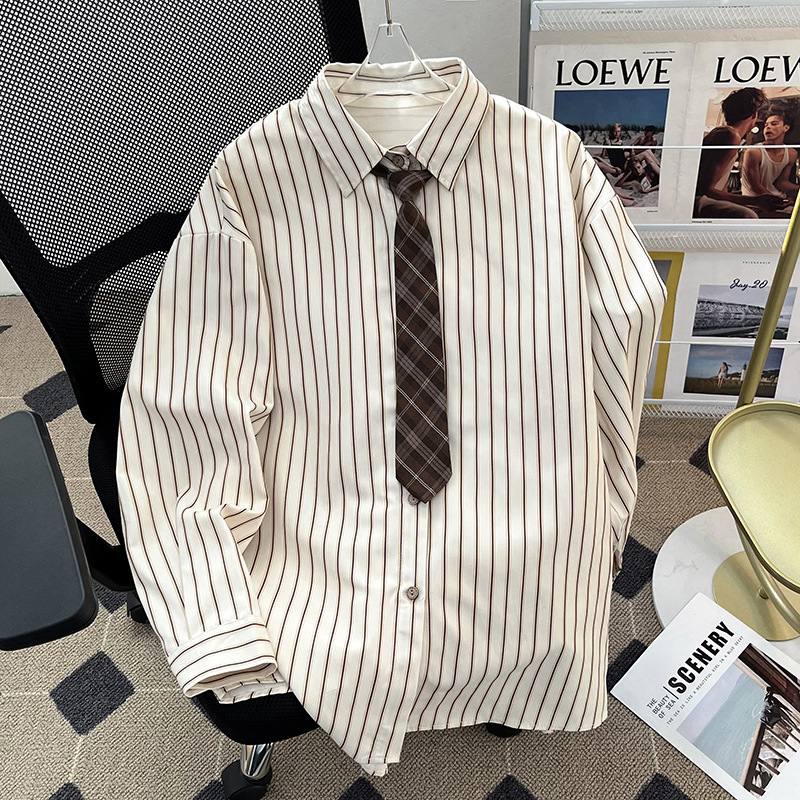 Men's Fashionable Loose-Fit Lapel-Style Striped Shirt