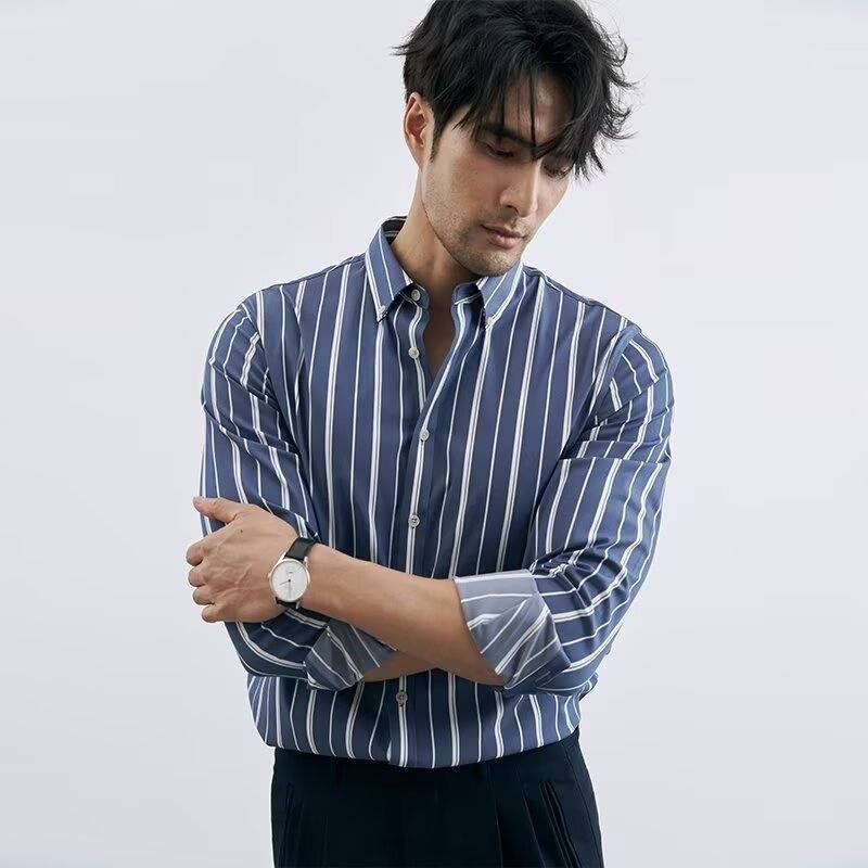 Men's Loose-Fit Casual Striped Long-Sleeve Shirt