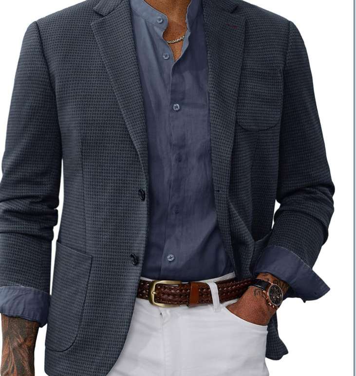 Business-Casual Printed Blazer With Double Buttons