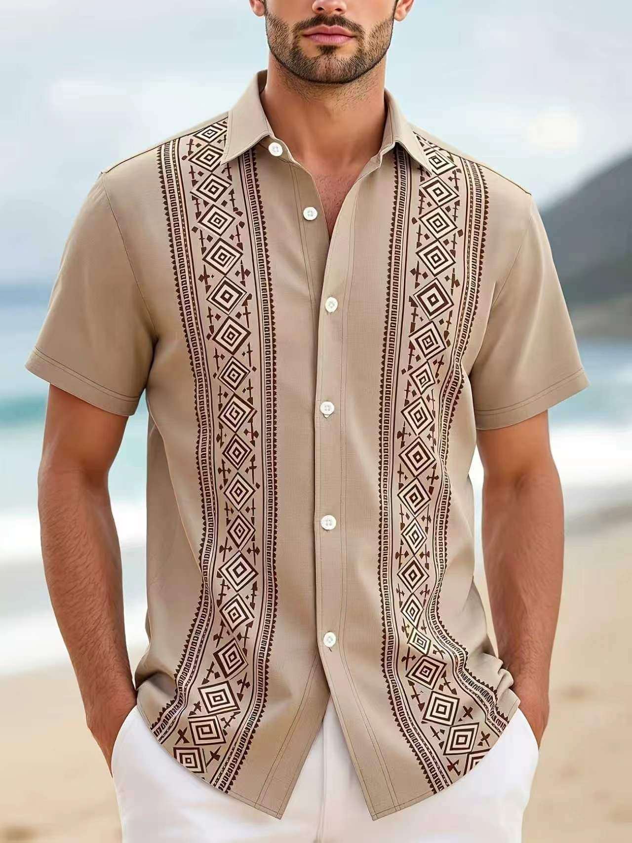 Hawaii New Style Lapel Striped Short-Sleeve Shirt For Men