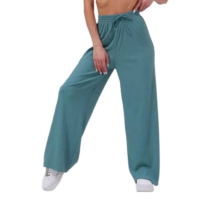Ribbed Elastic Casual Trousers, Jogger-style Wide-leg Pants
