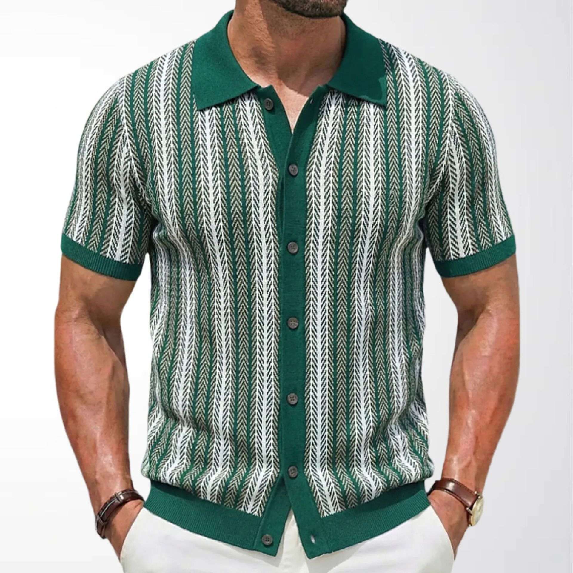 Men's Striped Jacquard Short-Sleeve Knit Shirt