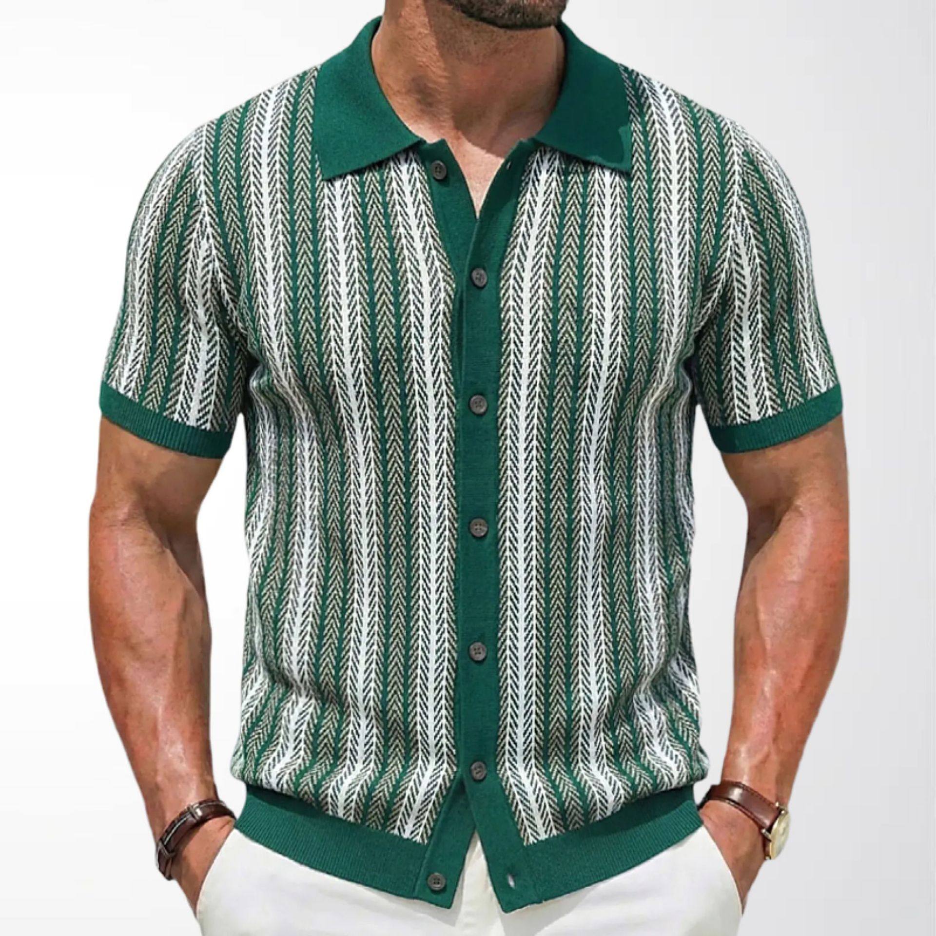 Men's Striped Jacquard Short-Sleeve Knit Shirt