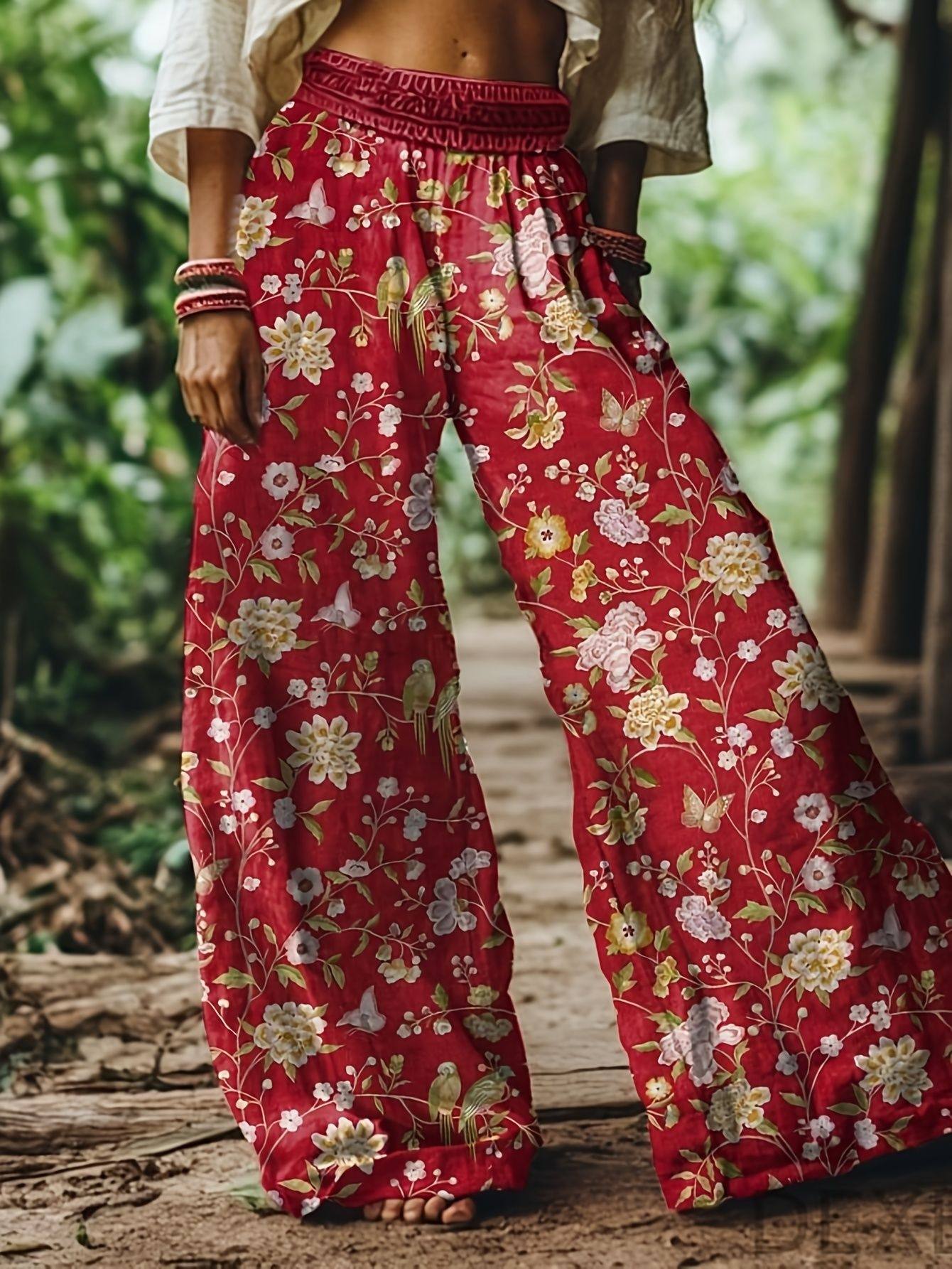 Midriff-baring Wide-leg Casual Pants