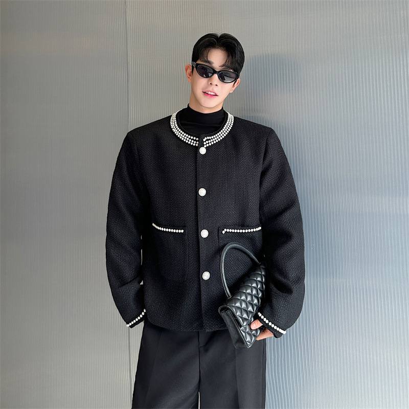 Chanel-style Pearl Light Luxury Long-sleeve Jacket Coat For Men