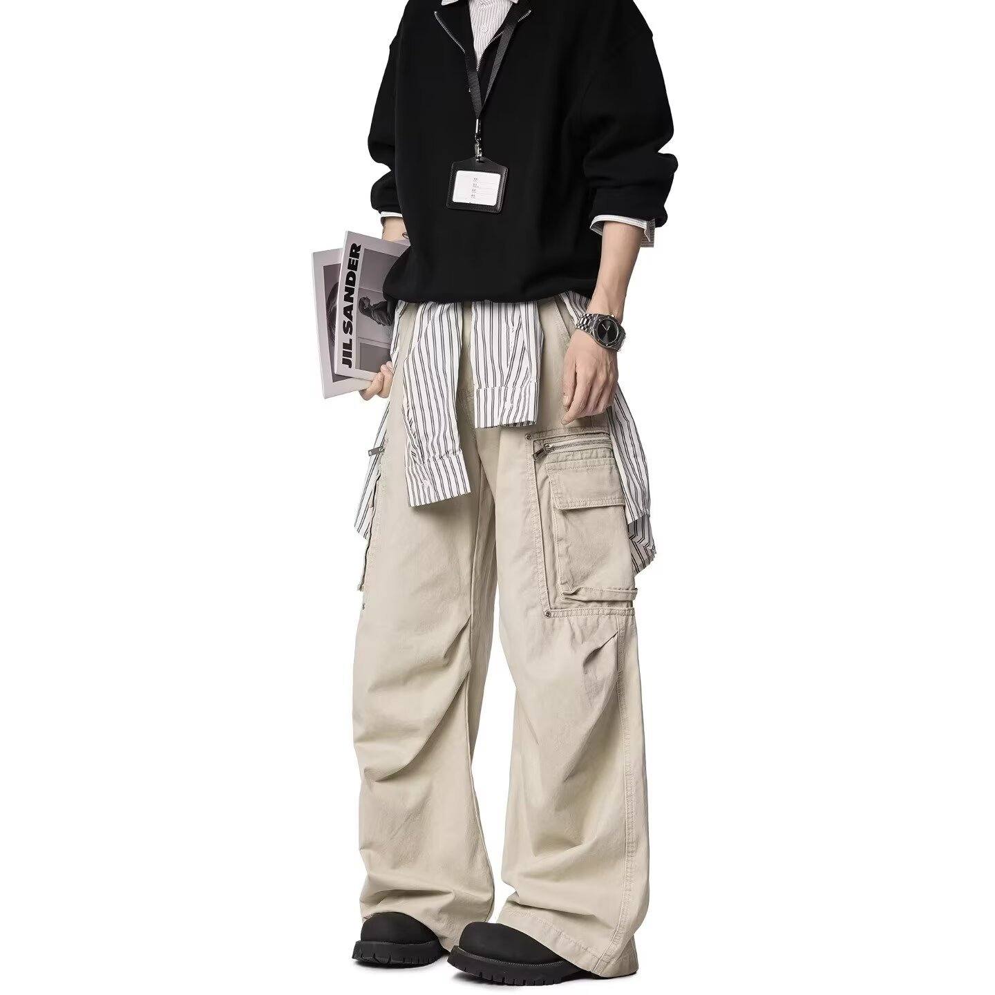 Retro High-Street Apricot Workwear Denim Jeans