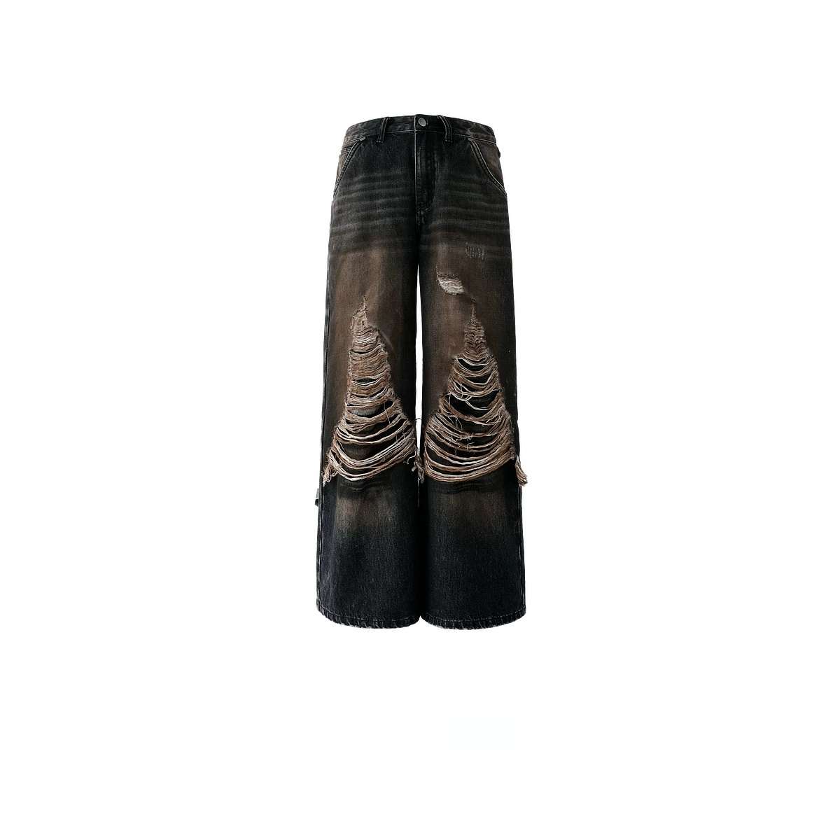 American-style Vintage Denim Womens Winter Workwear Wide-leg Casual Pants