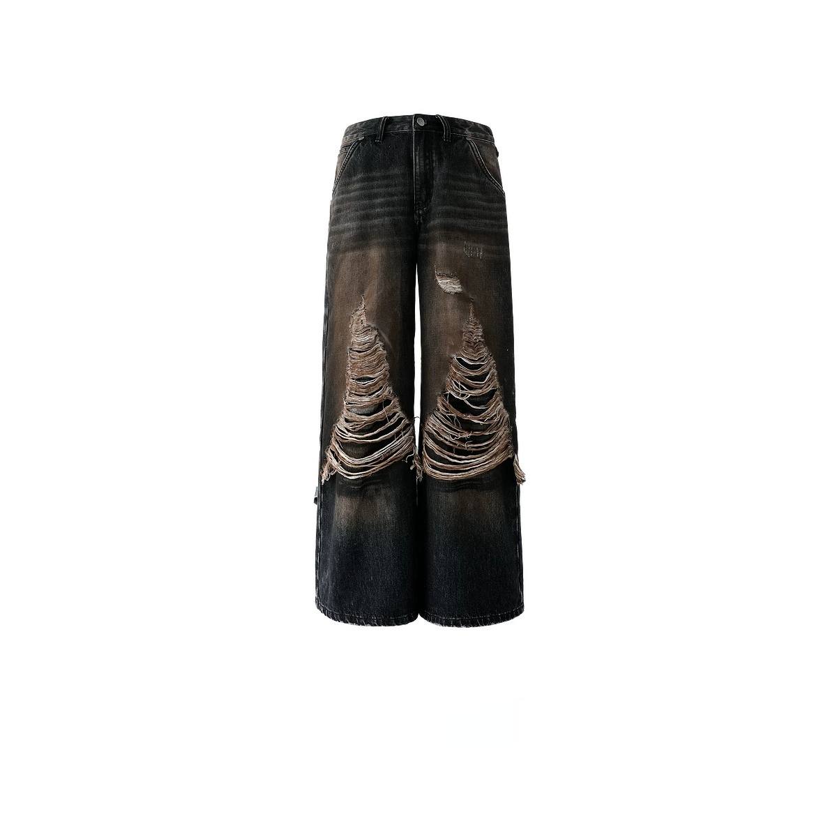 American-style Vintage Denim Womens Winter Workwear Wide-leg Casual Pants