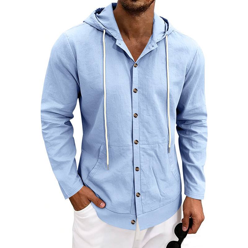 Loose-fit Men's Linen Casual Hooded Long-Sleeve Shirt