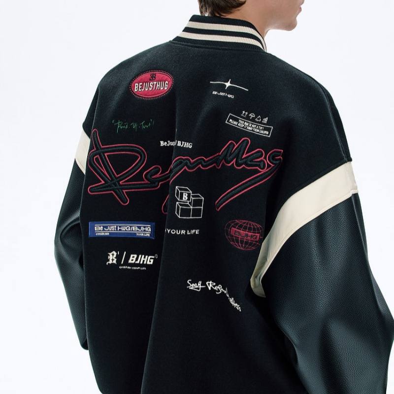 Spring Retro Sport Jacket Womens Patchwork Color-Block Leather Jacket