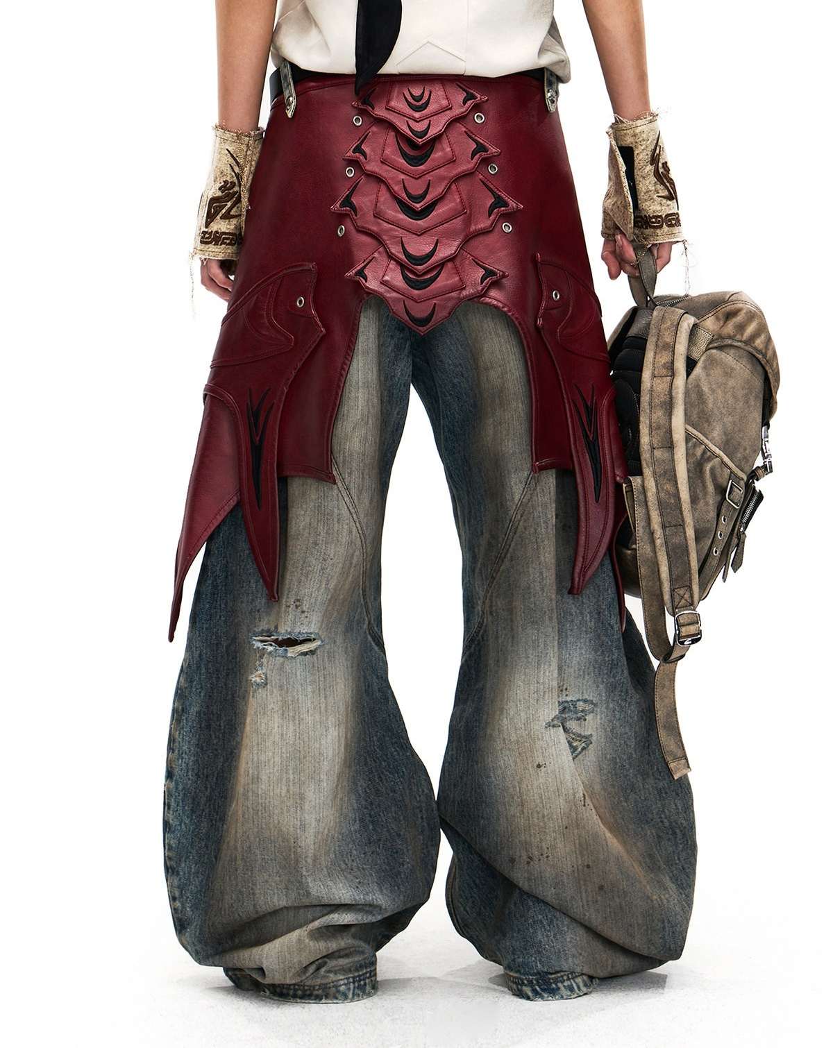 Patchwork Detachable Leather Jeans